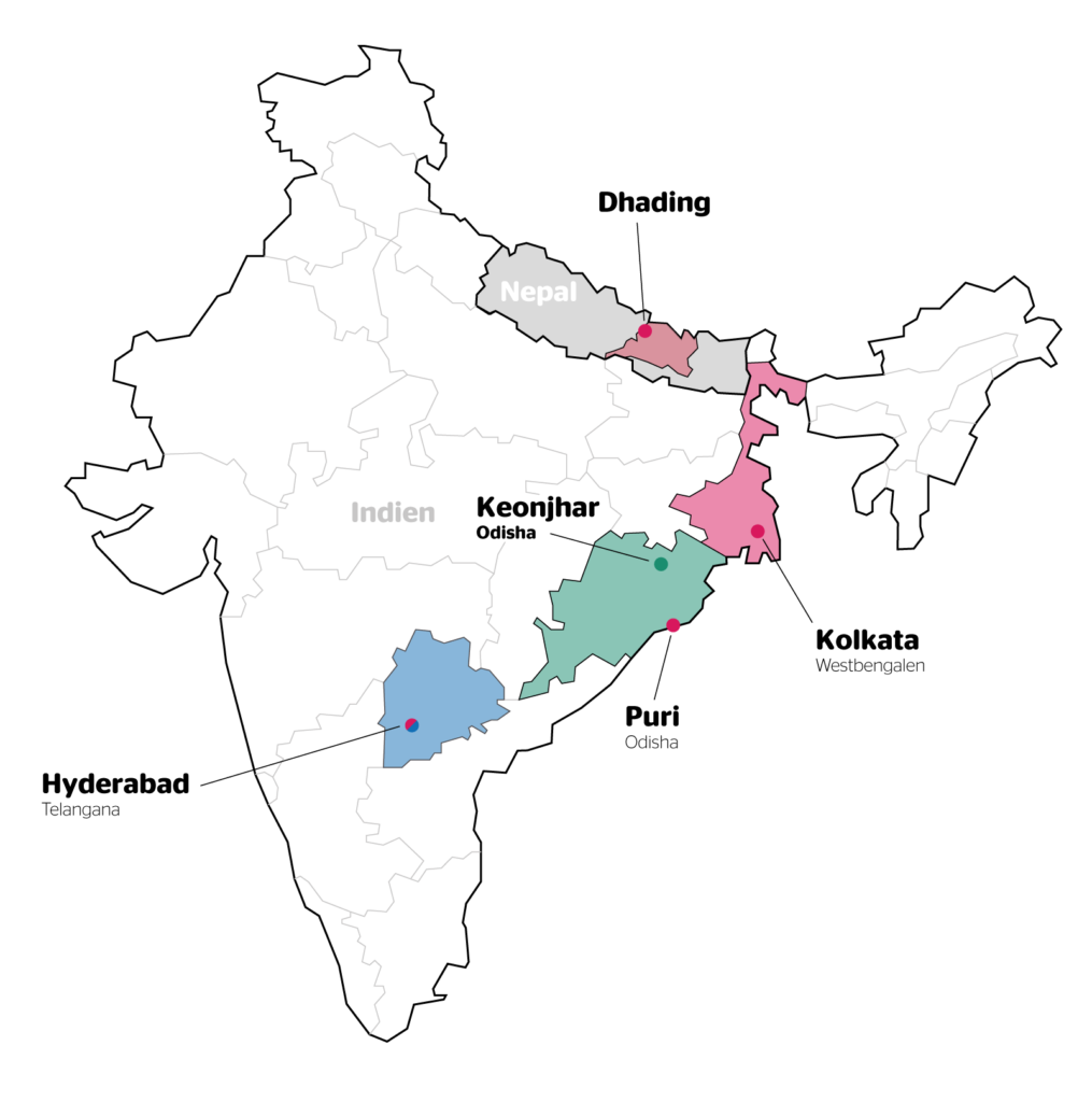 Karte Projekte in Indien und Nepal